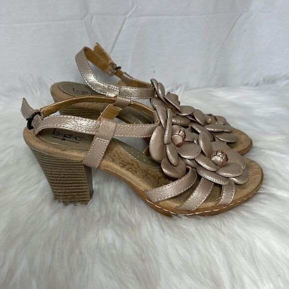 Born BOC Metallic Rose Gold Leather Floral Stack Heel Slingback Sandals … - Picture 4 of 6